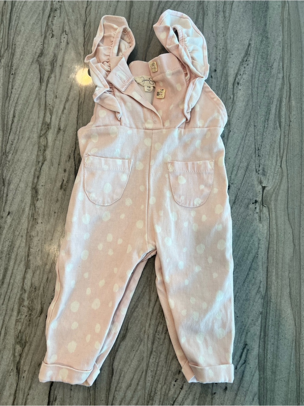 Jessica Simpson Light Pink Polka Dot Ruffle Strap Overalls